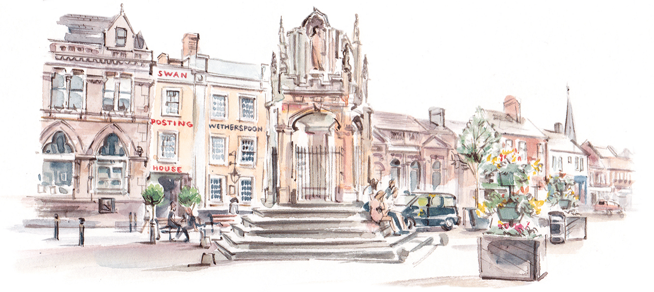 Leighton Buzzard market square illustration