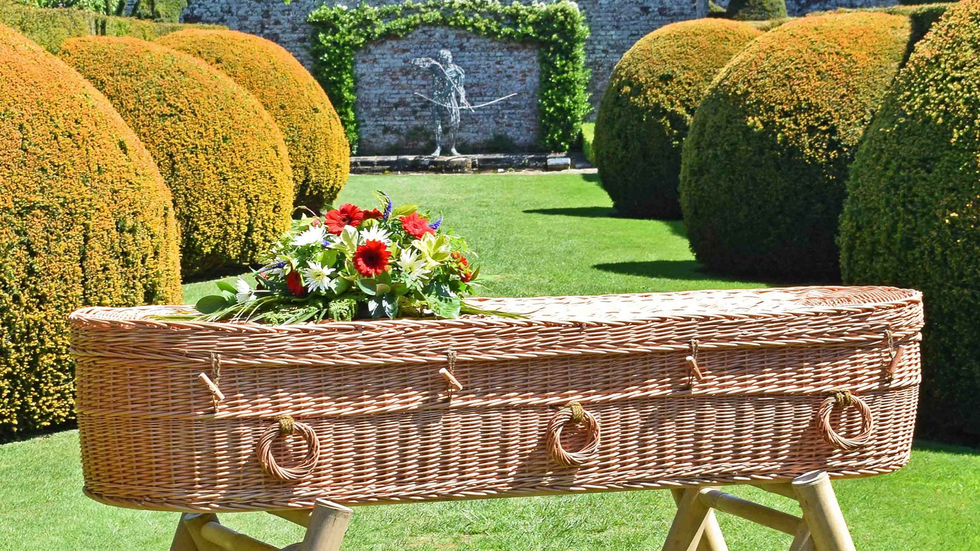 bio degradable coffin in garden